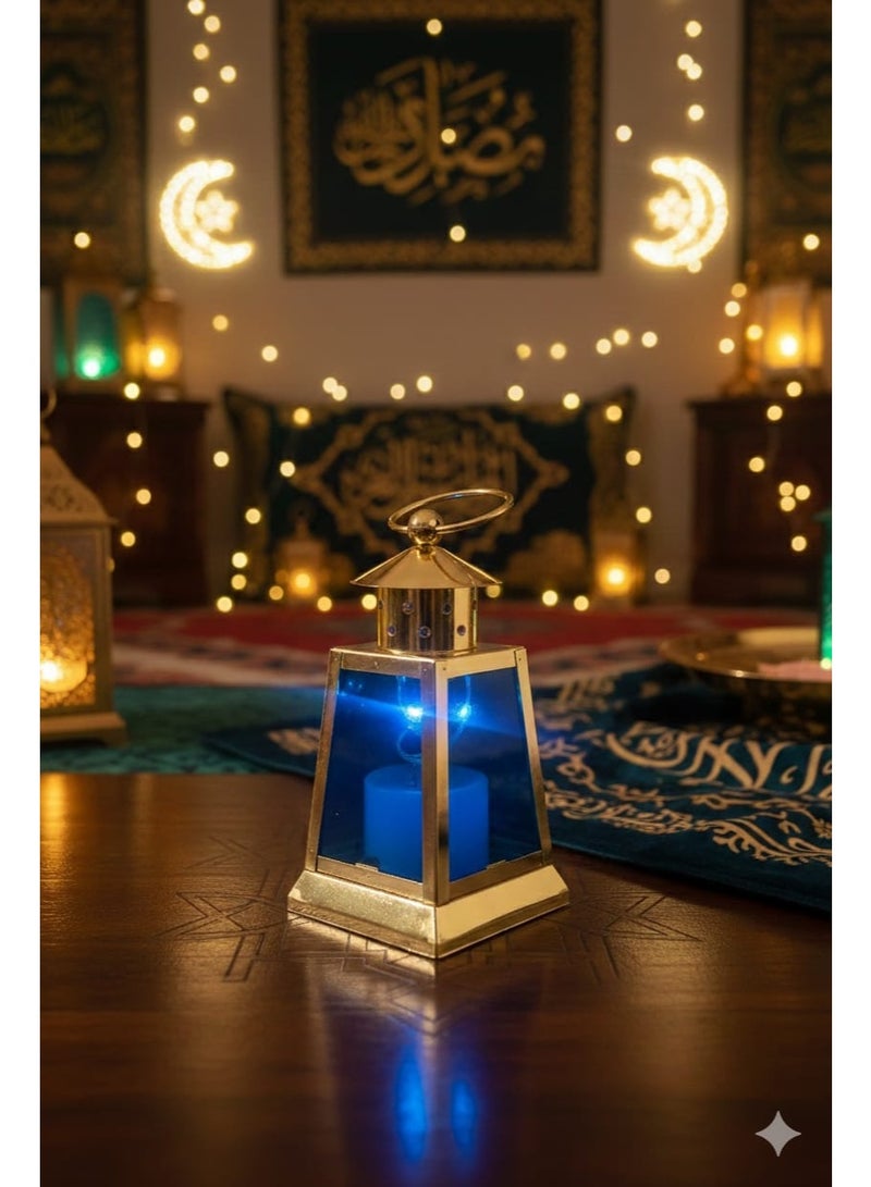 Ramadan lantern, metal and glass, with a hanging loop and LED light, 14 cm. - Image 2